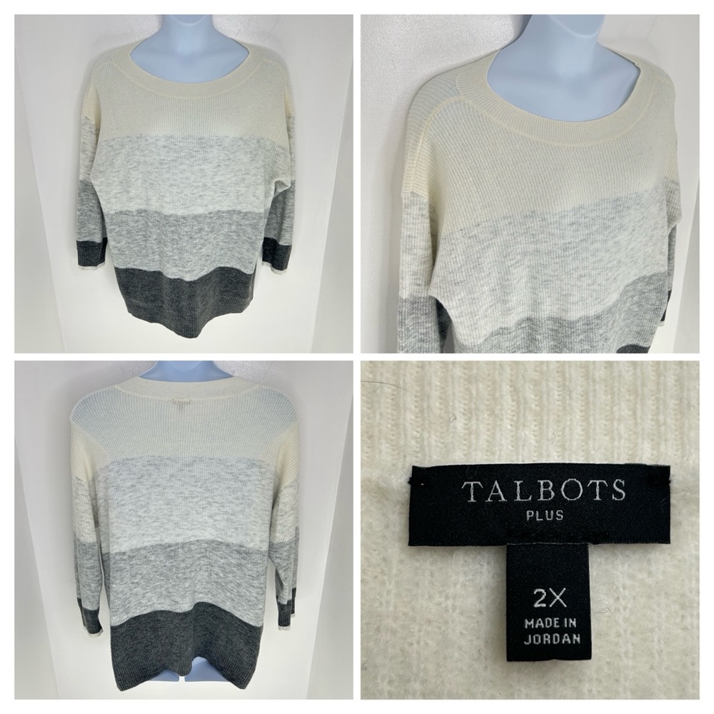 Talbots Plus Neutral Colorblocked Sweater Size 2X Classic Career Office Workwear